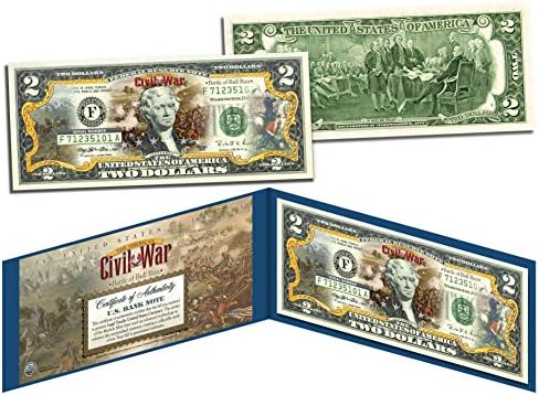 Boğa Koşusu savaşı Amerikan İç savaşı Koleksiyon Sanat Belgesi ile İki Dolarlık Banknot